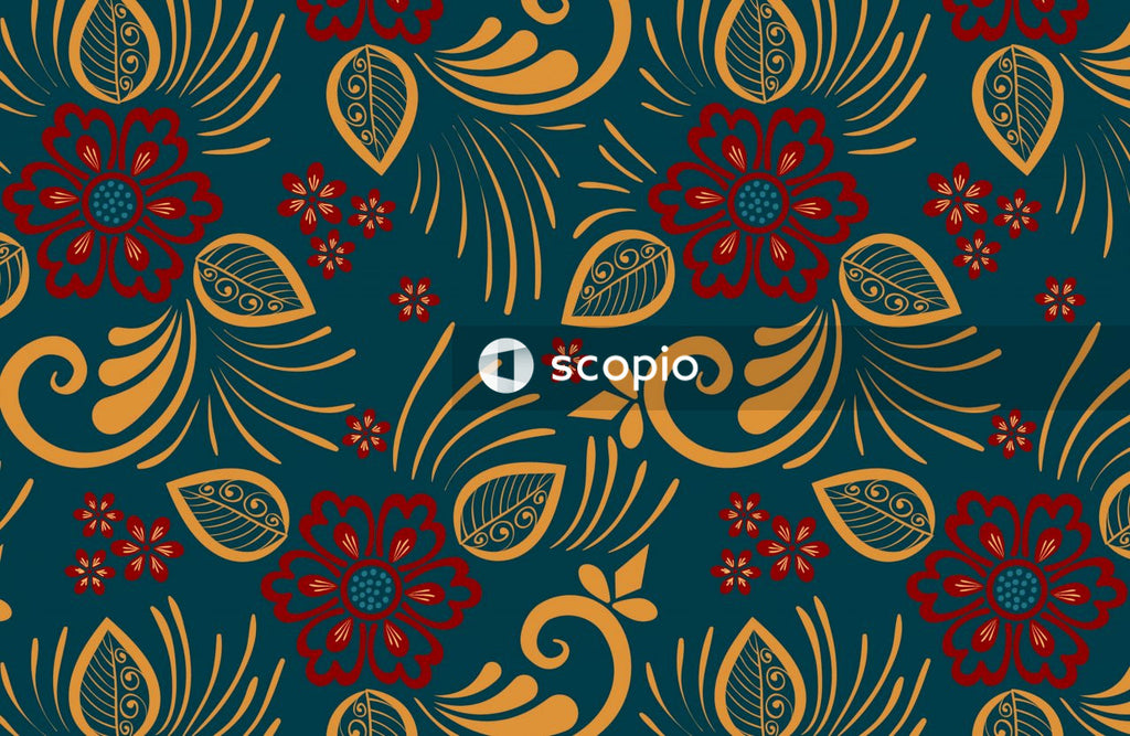Red white and black floral textile