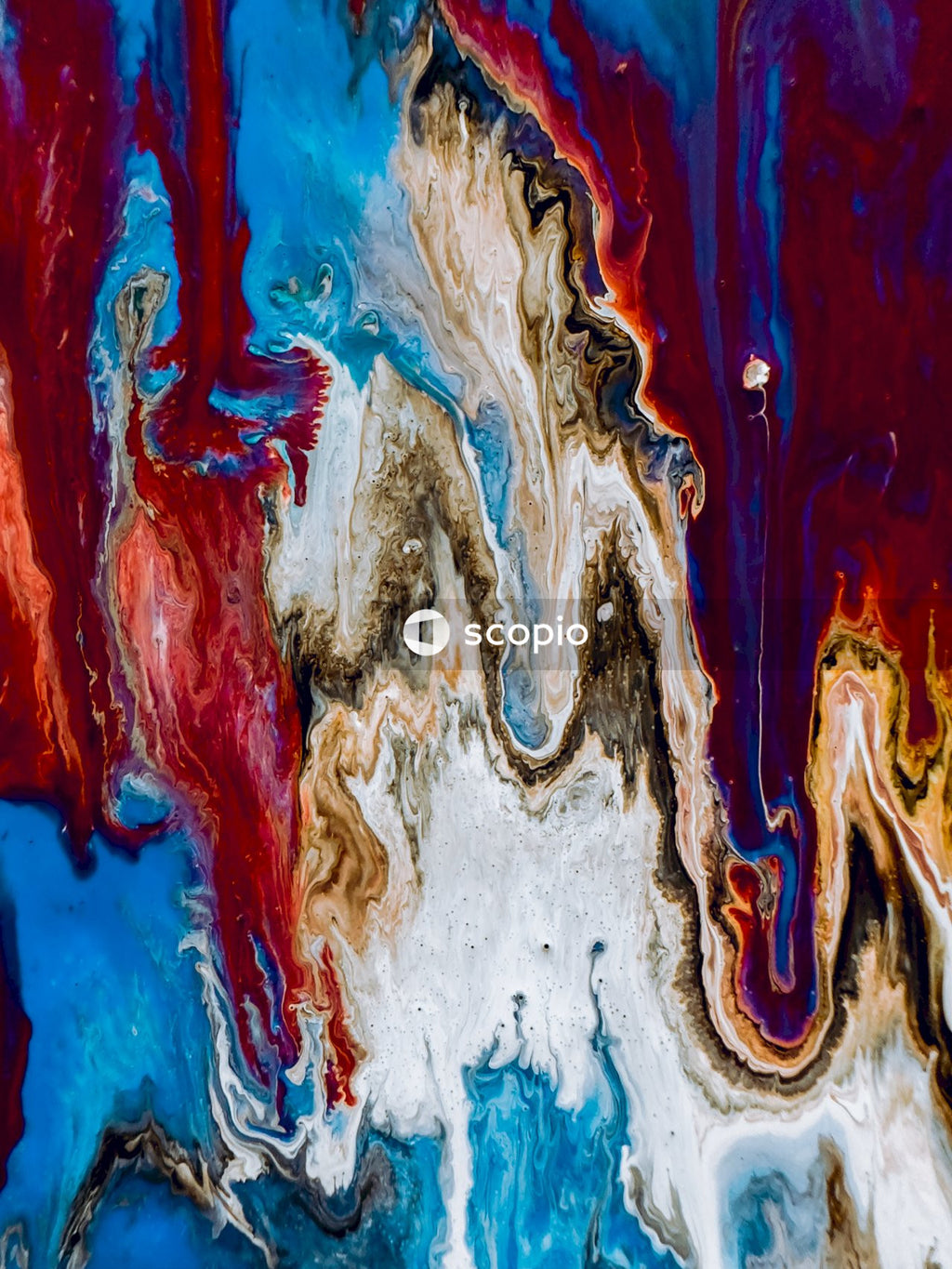 Red white and blue abstract painting