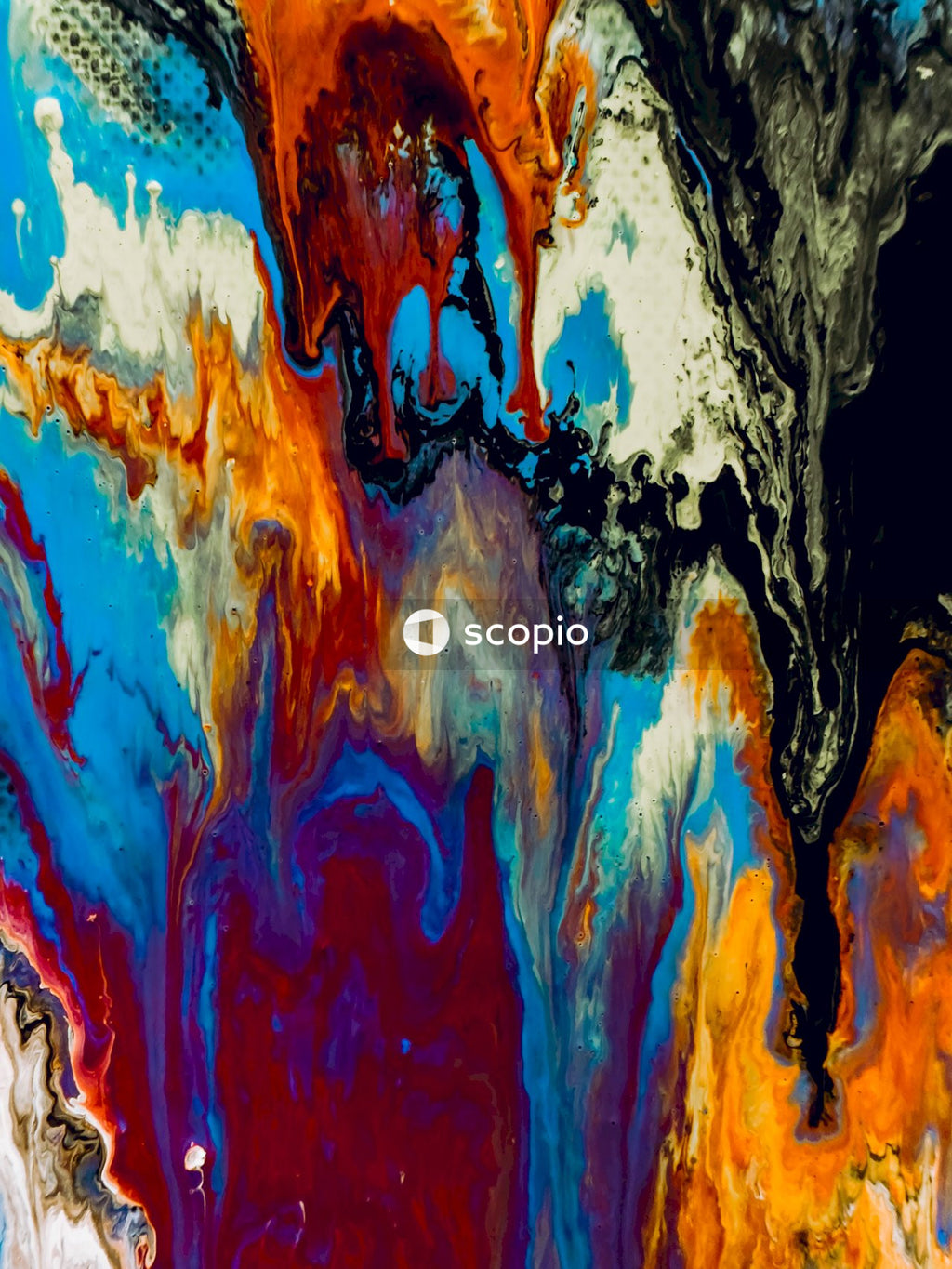 Red white and blue abstract painting