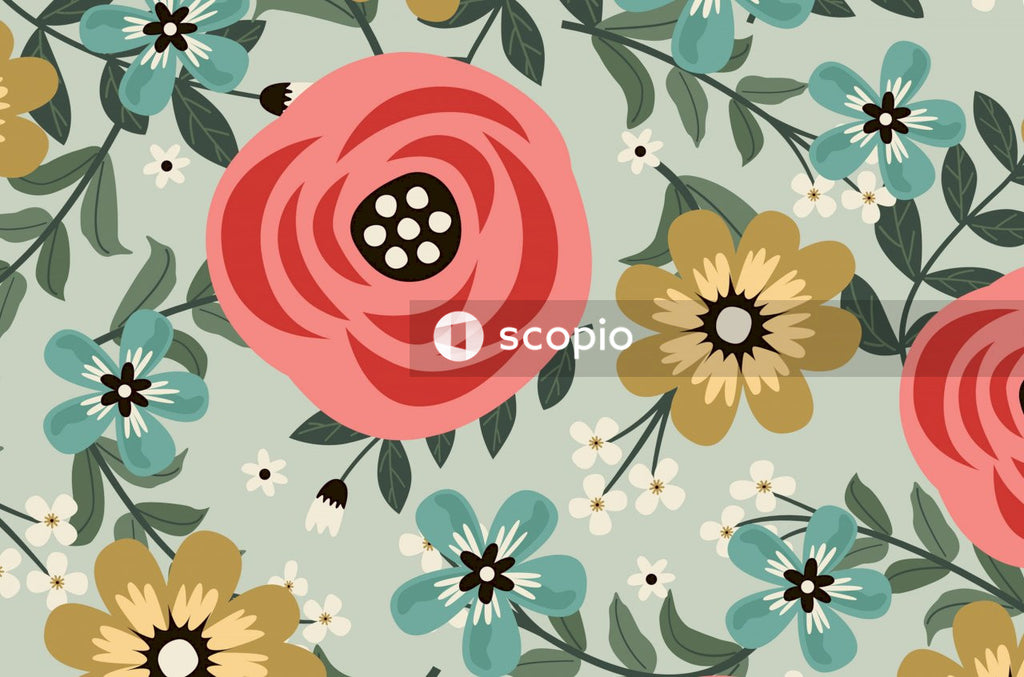 Red white and green floral textile