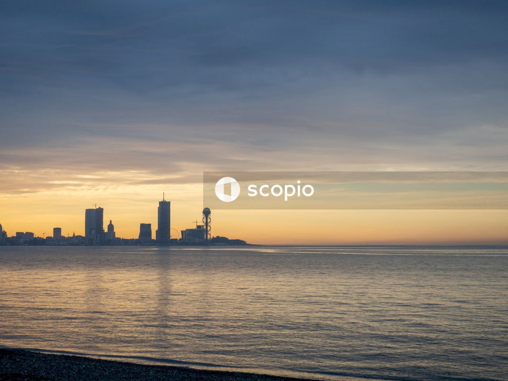 Silhouette of city skyline during sunset