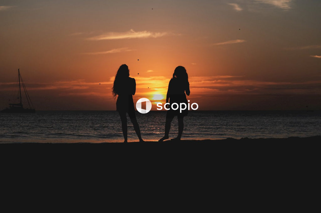 Silhouette of couple standing on beach during sunset