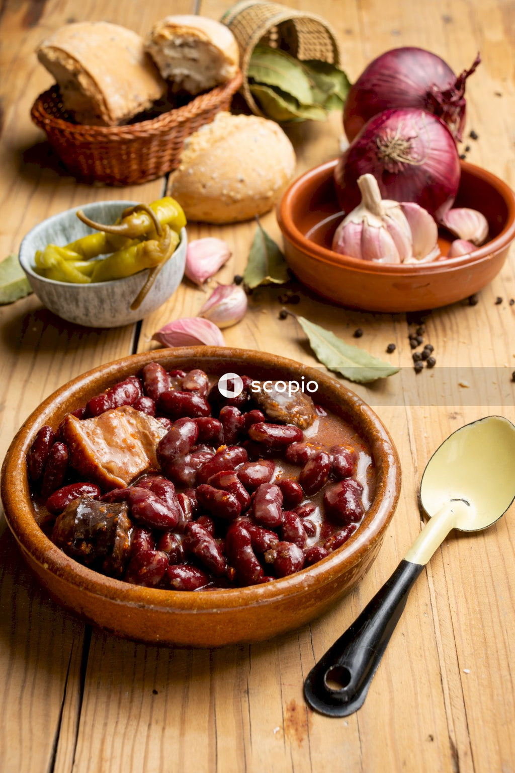 Sliced meat on brown wooden bowl