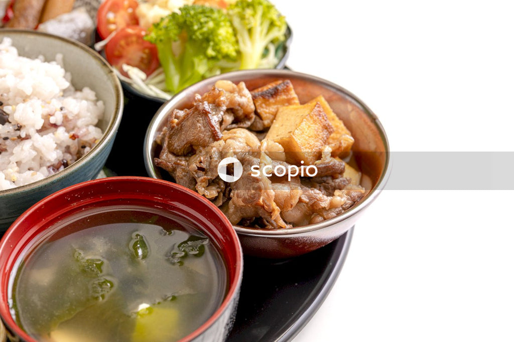 Soup with meat and vegetable in bowls