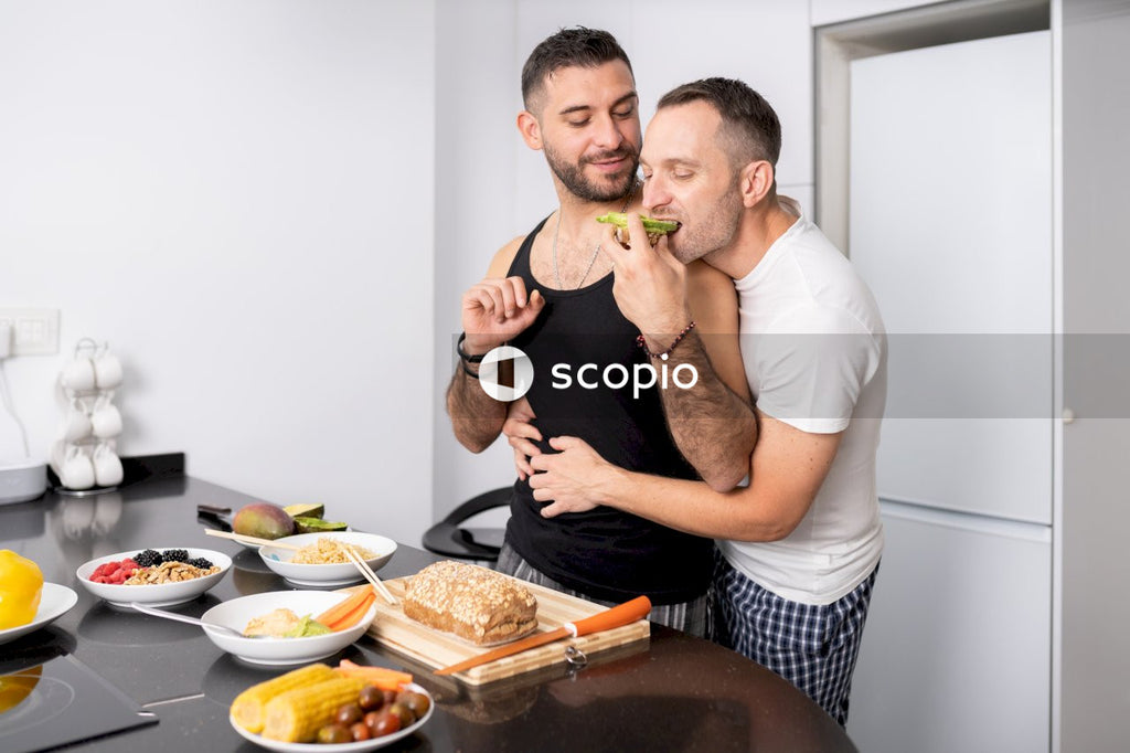 Two men eating breakfast