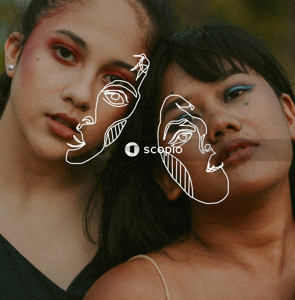 Two women with half face outlined