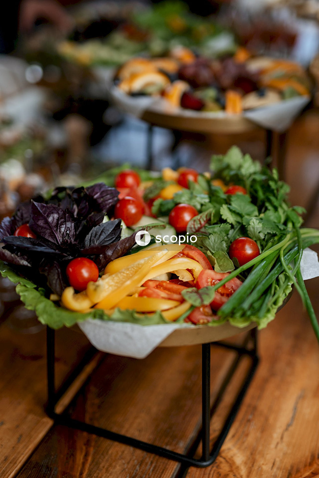 Vegetable salad on brown wooden table