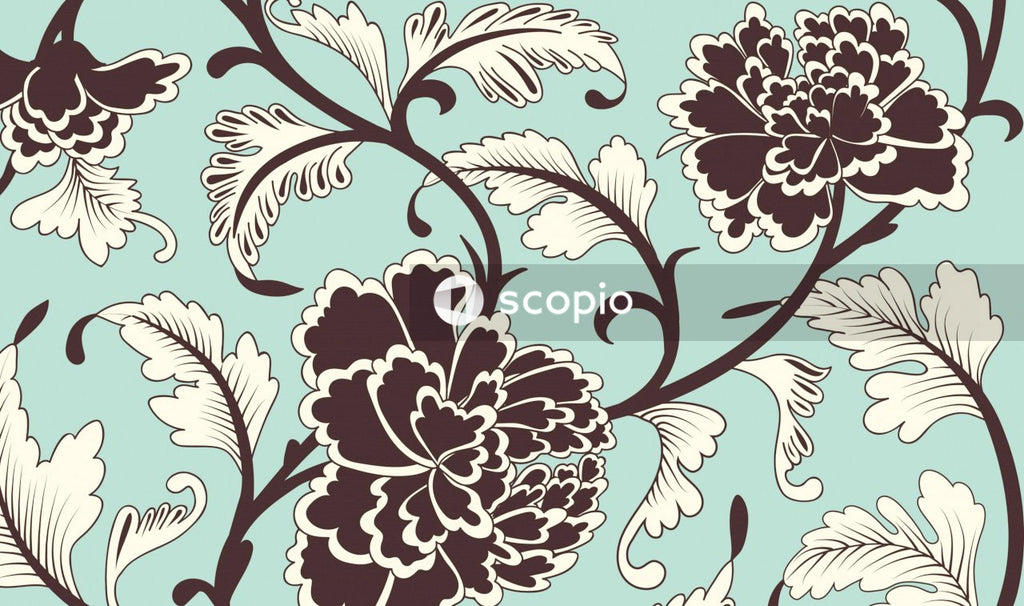 White and black floral textile