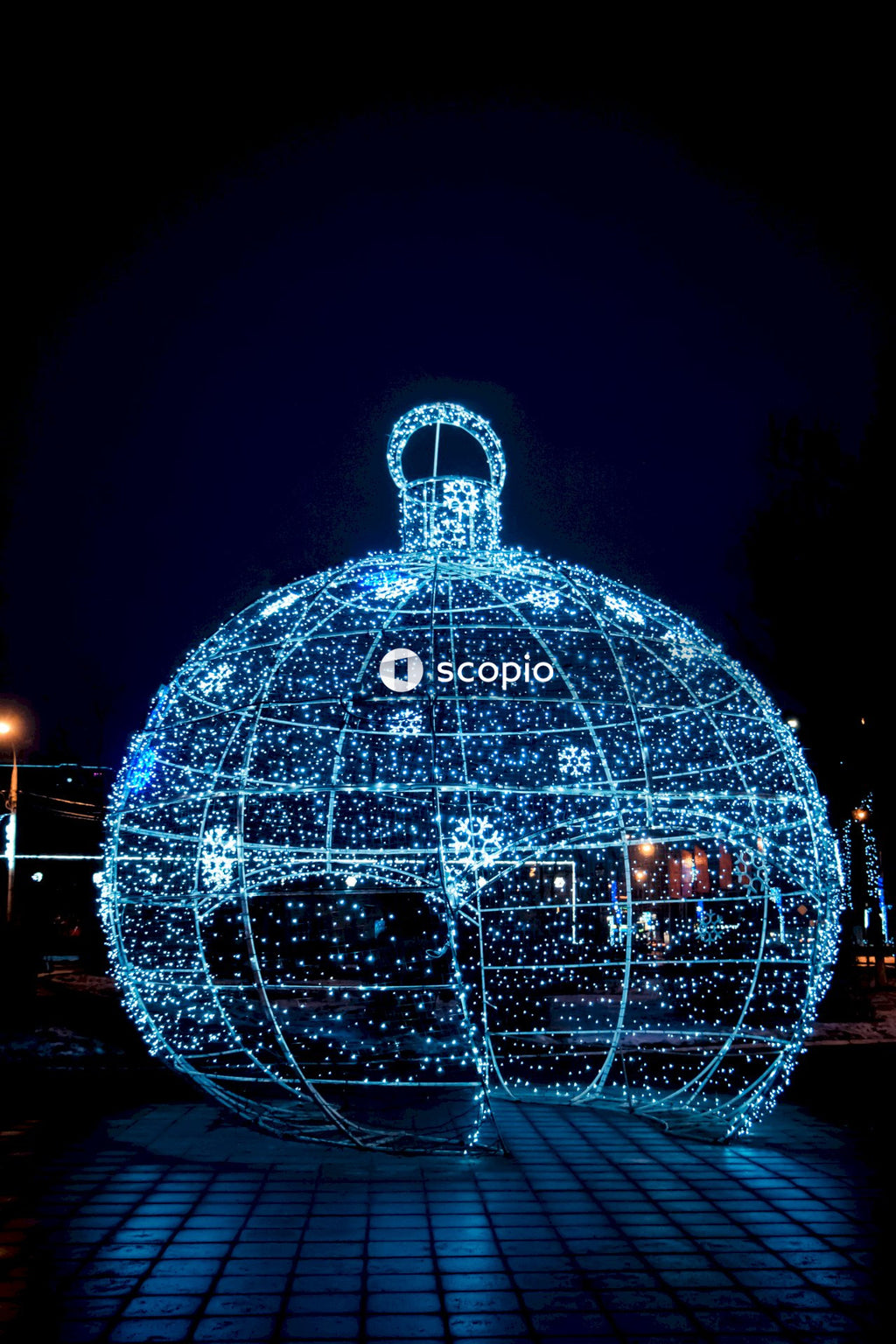 White and blue lighted ball decor