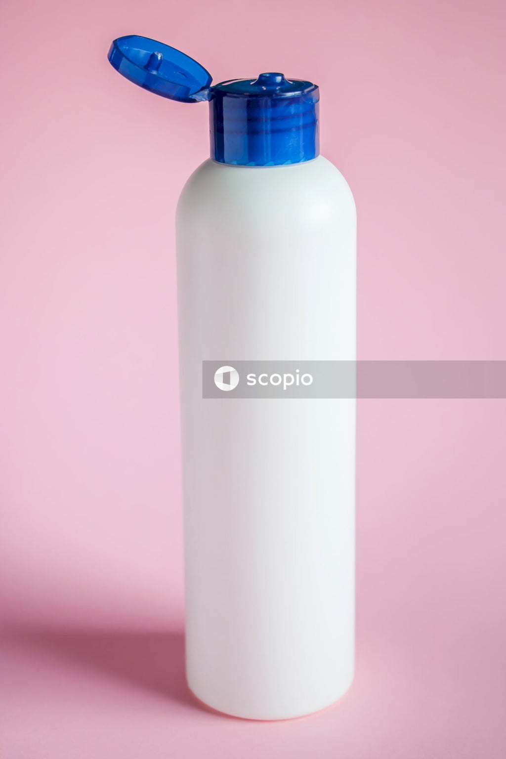 White and blue plastic bottle