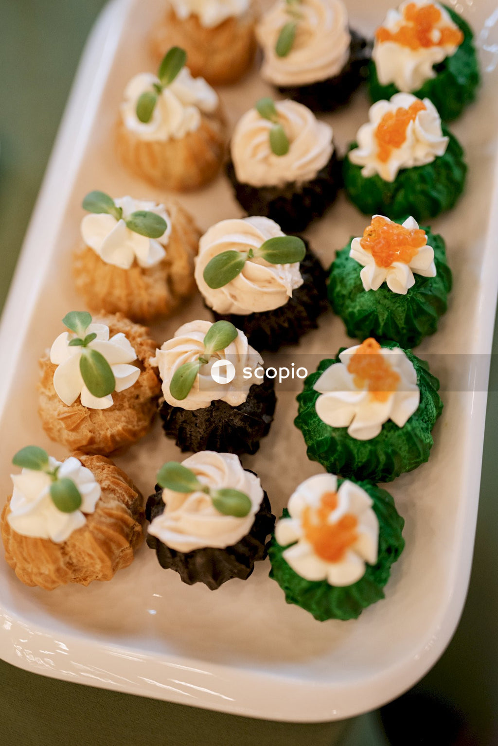 White and brown flower shaped pastries