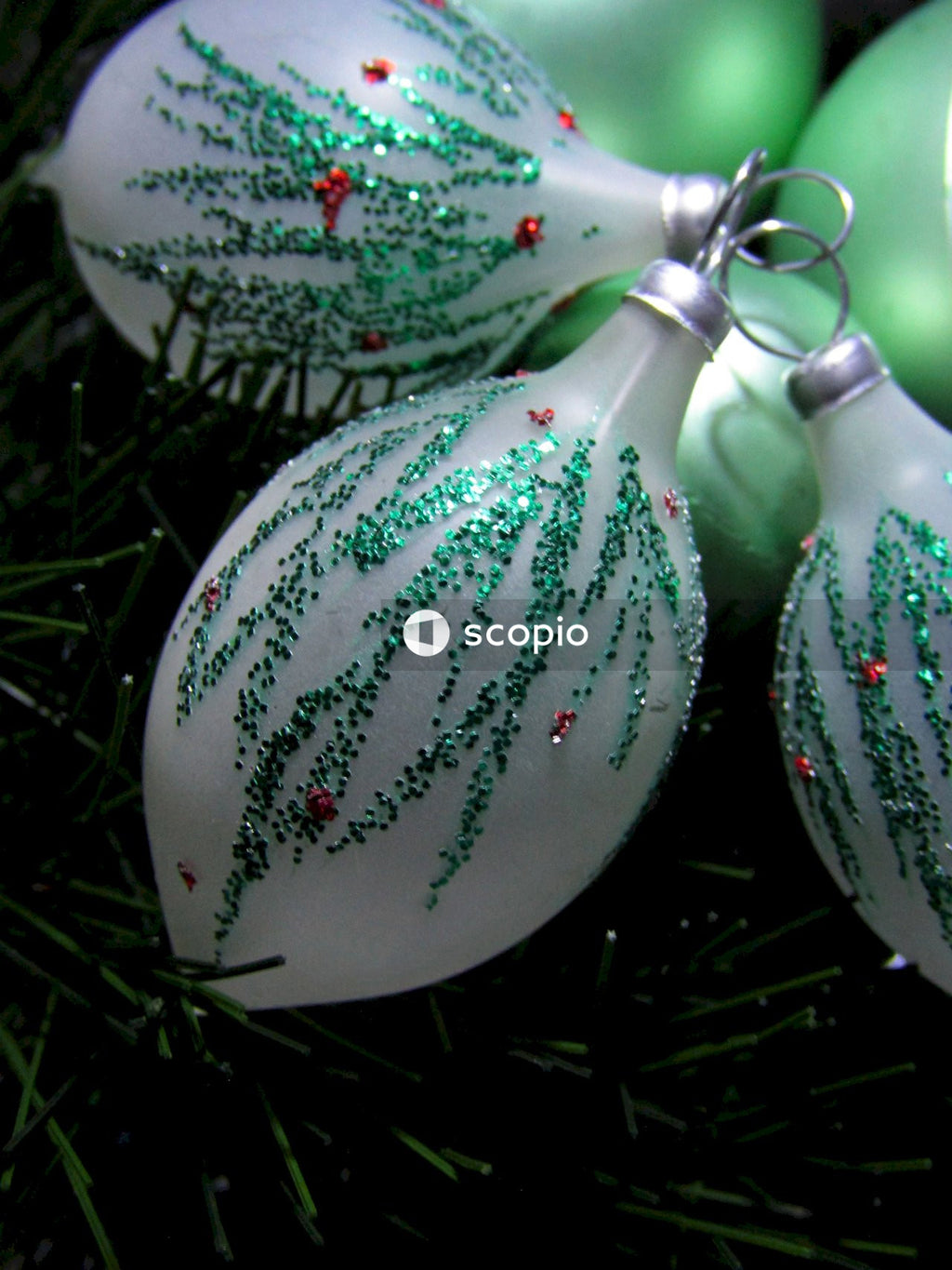 White and red christmas baubles