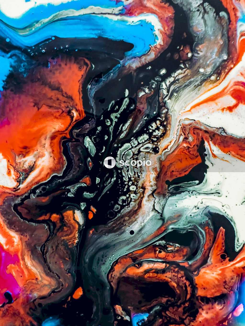White blue and orange abstract painting