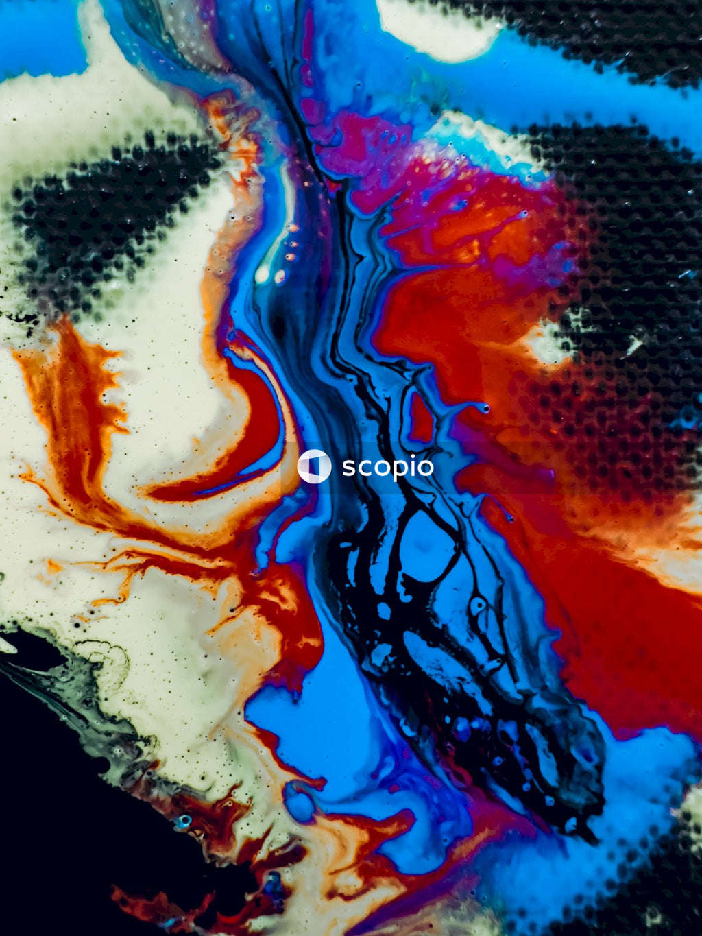 White blue and red abstract painting