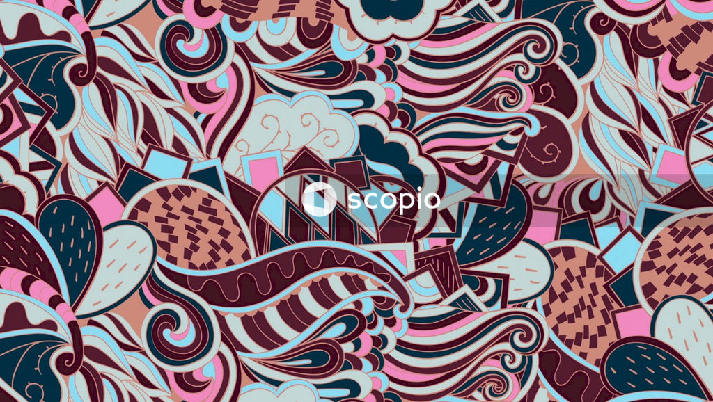 White blue and red floral textile