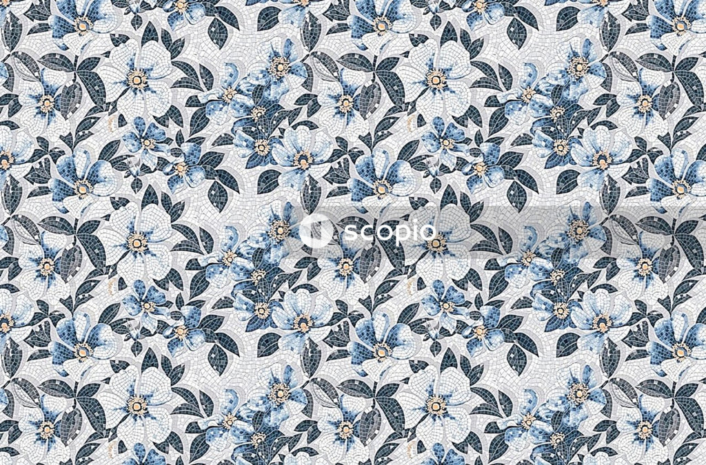 White blue and yellow floral textile