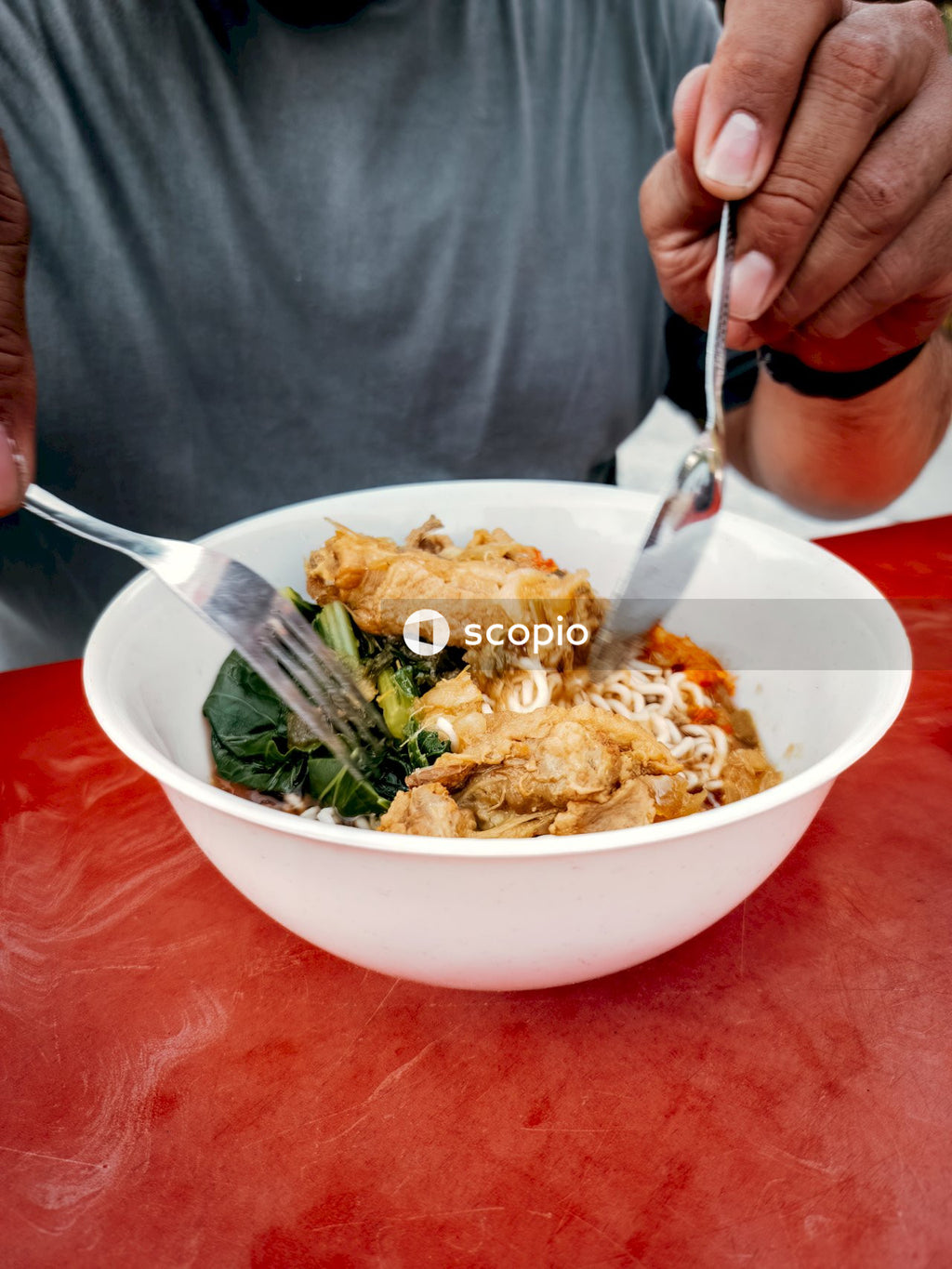 White ceramic bowl with stainless steel fork