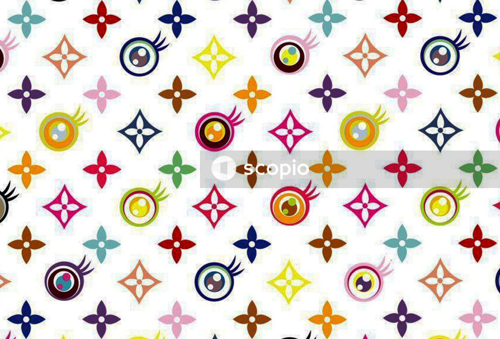 White pink green and blue floral textile