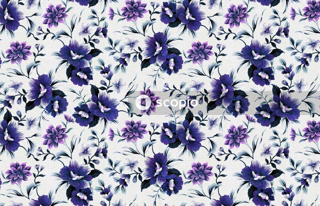 White purple and green floral textile