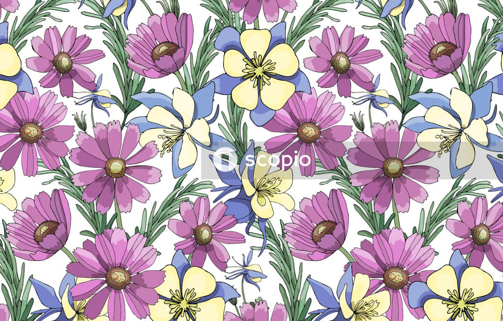 White purple and yellow flowers