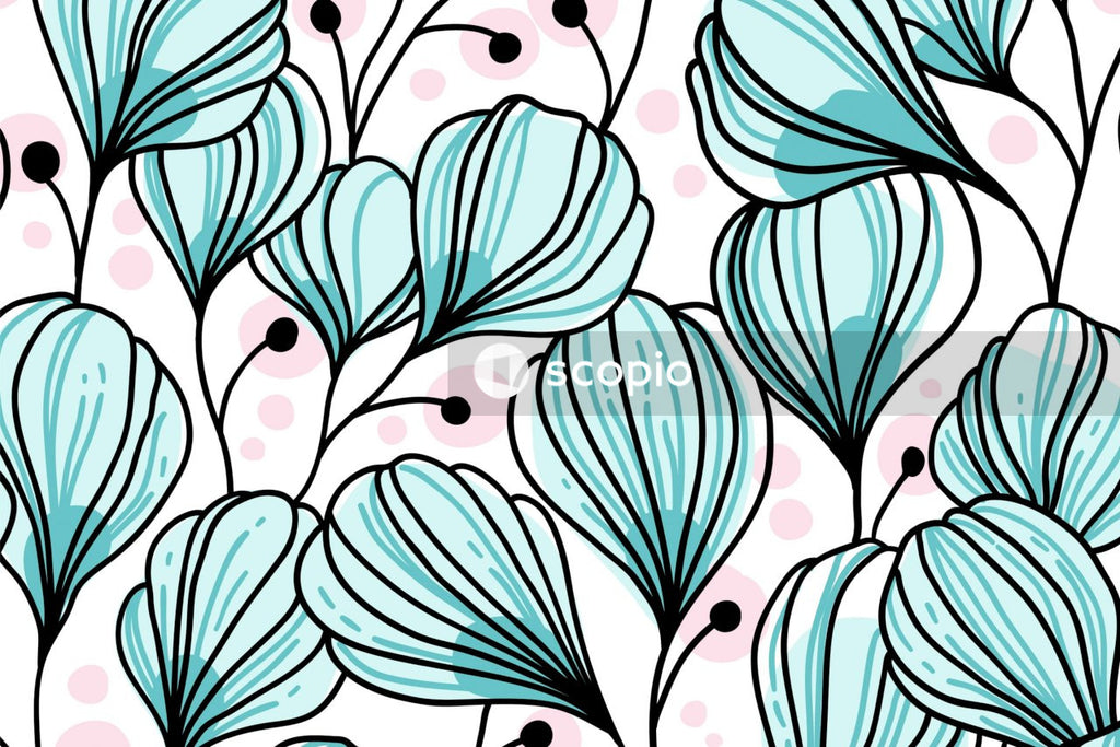 White red and black floral textile