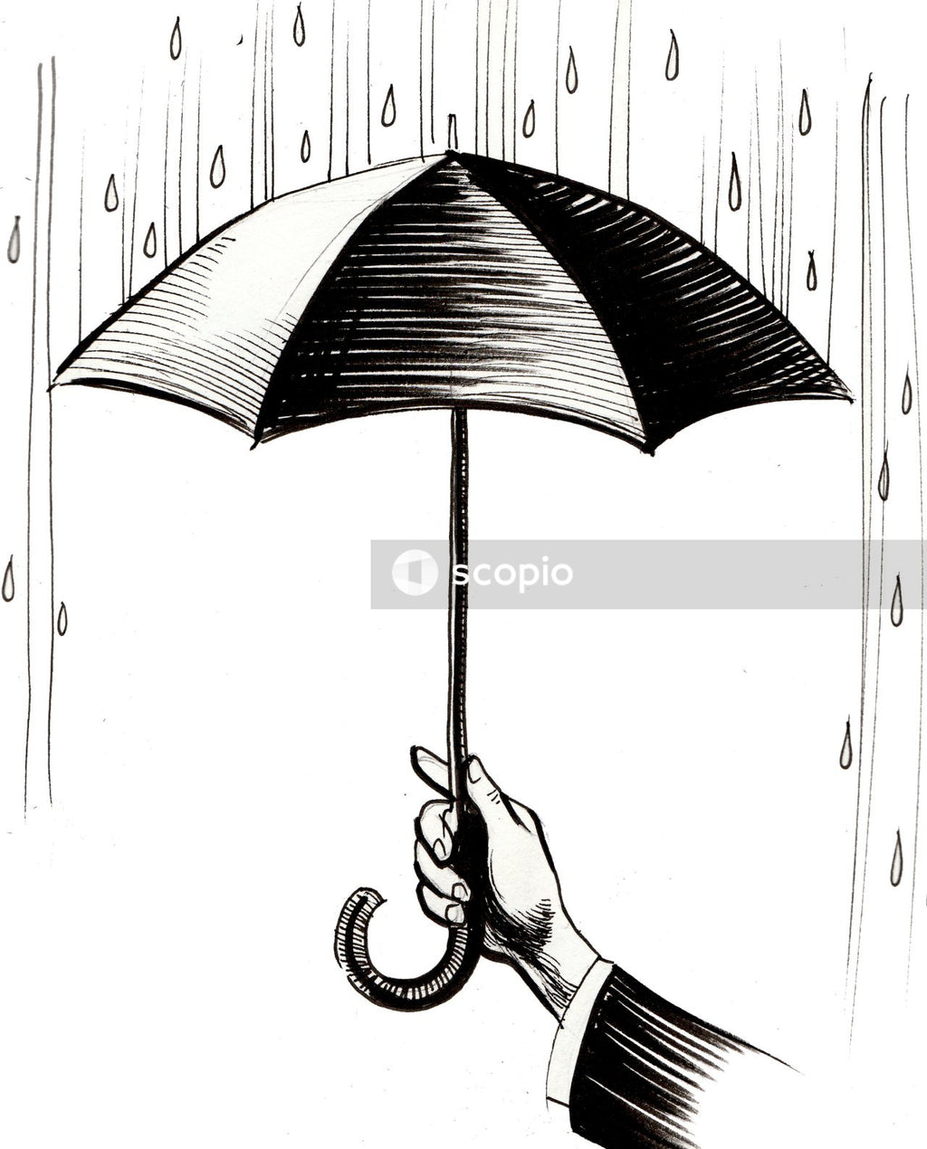 Woman holding umbrella sketch illustration