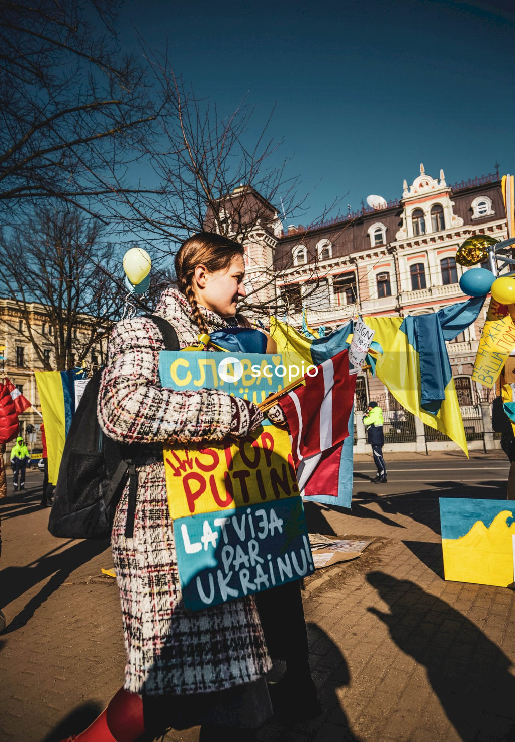 People protesting against Russian invasion of Ukraine in Latvia