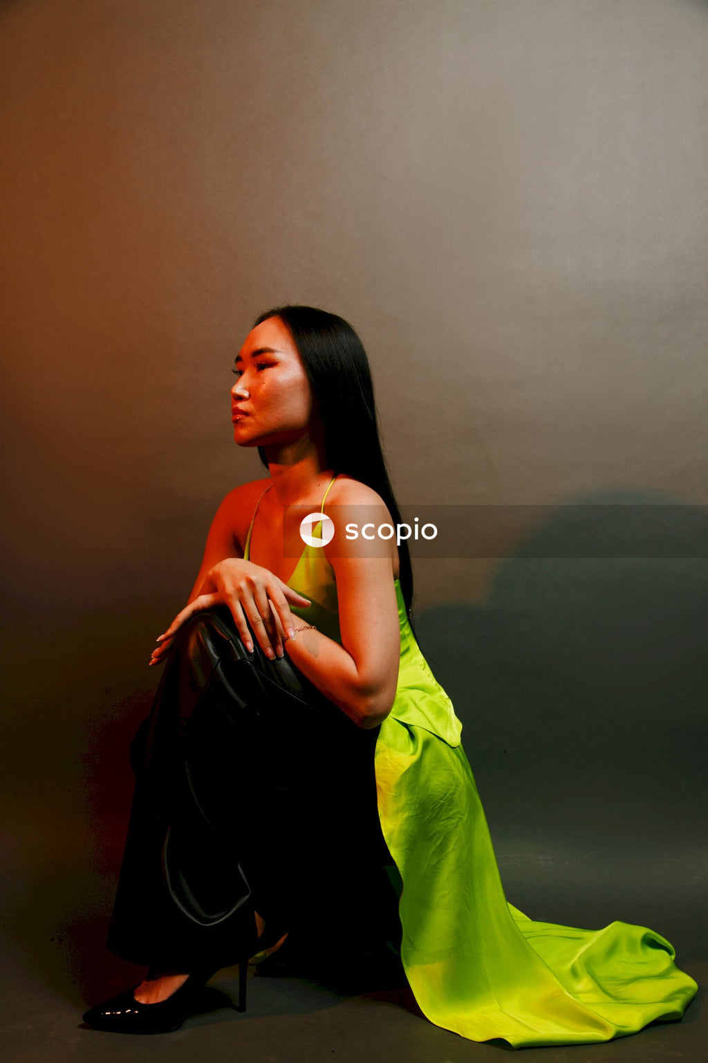 Woman in green tube dress