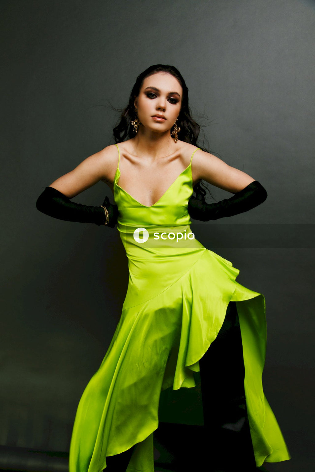 Woman in green tube dress