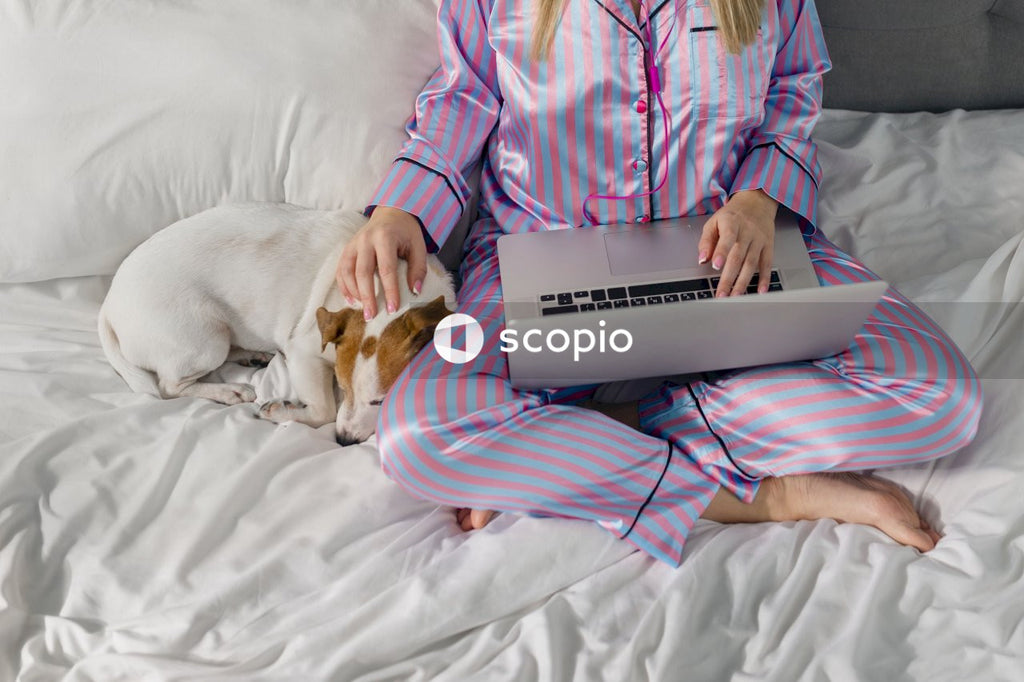 Woman in pink and white plaid dress shirt using silver laptop computer