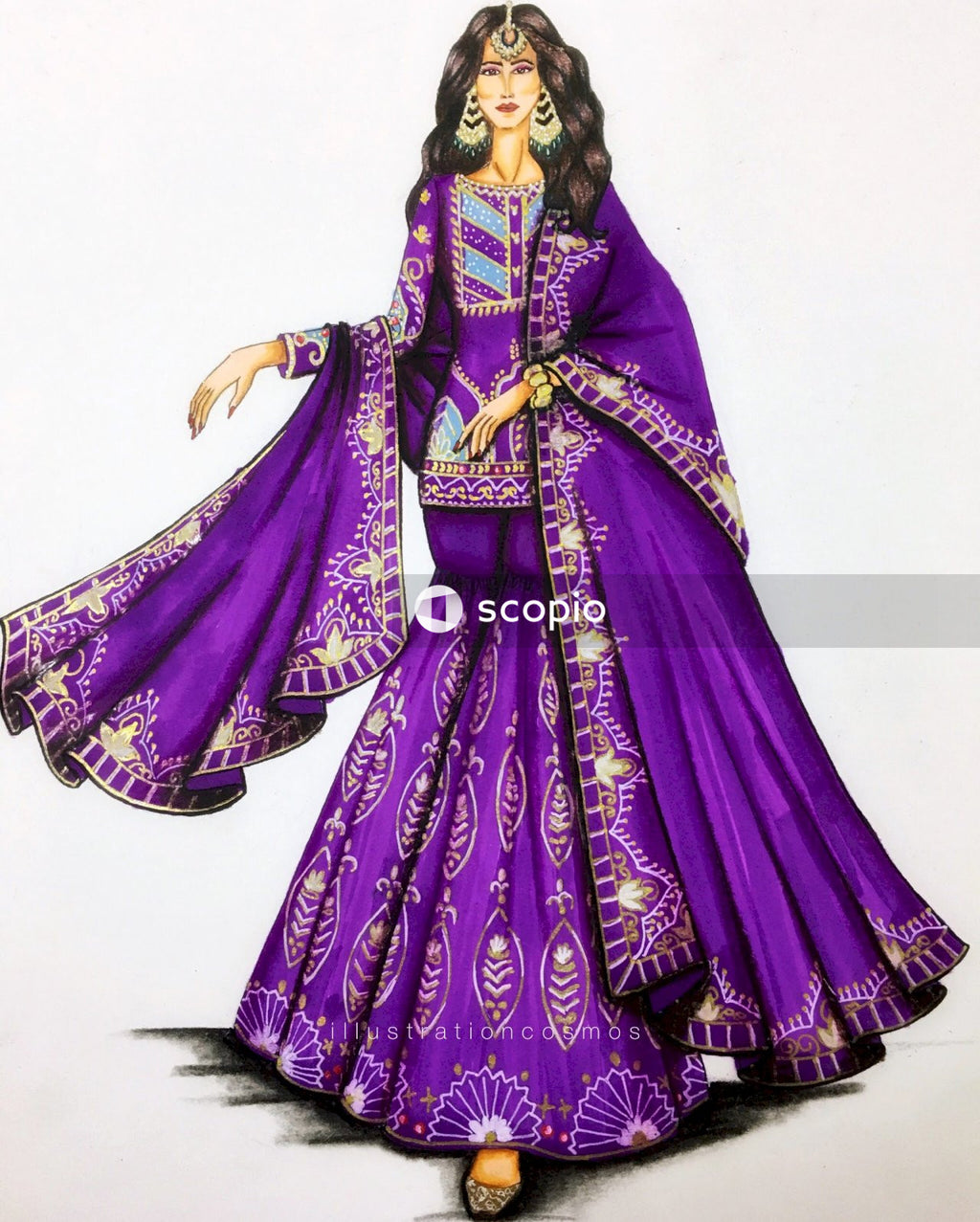 Woman in purple and brown sari