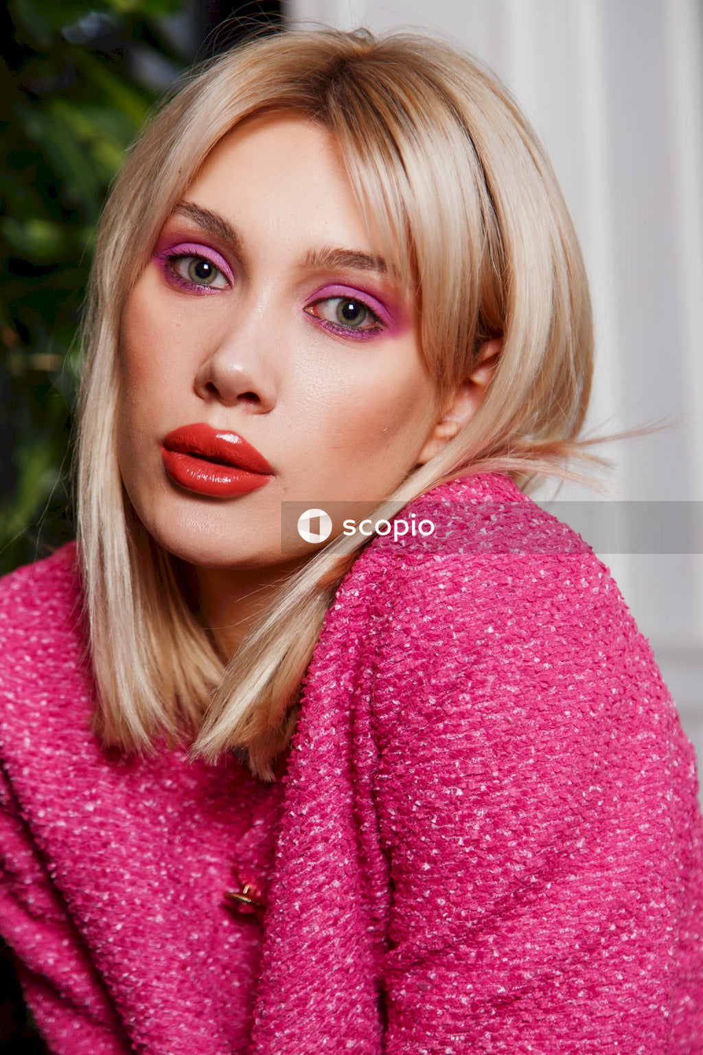 Woman in red lipstick and red lipstick