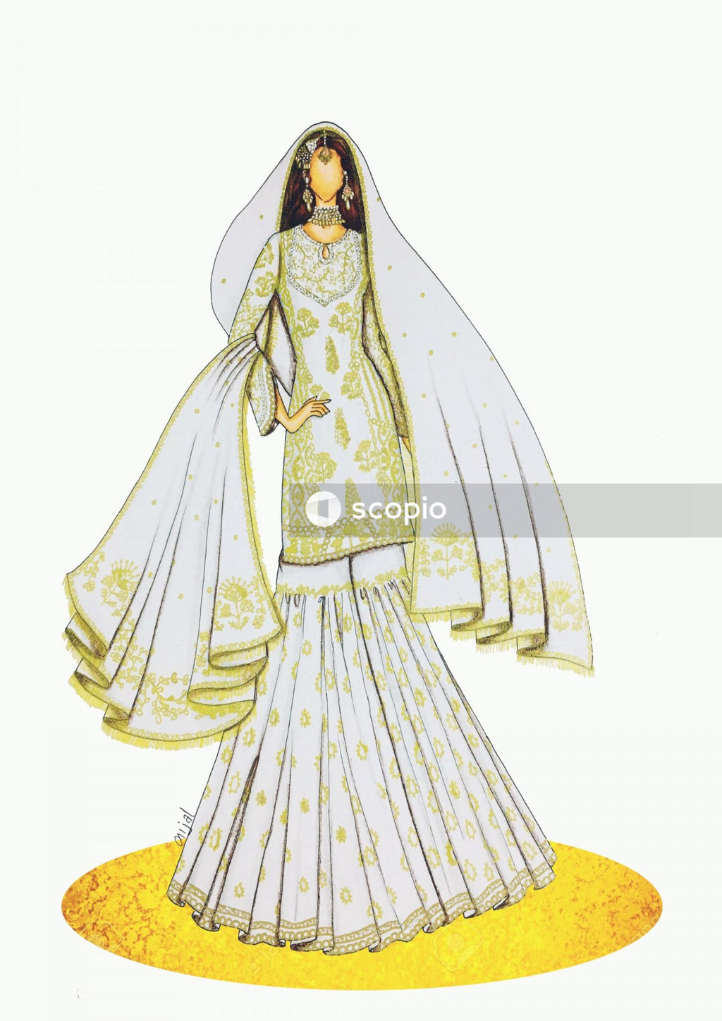 Woman in white and brown dress figurine