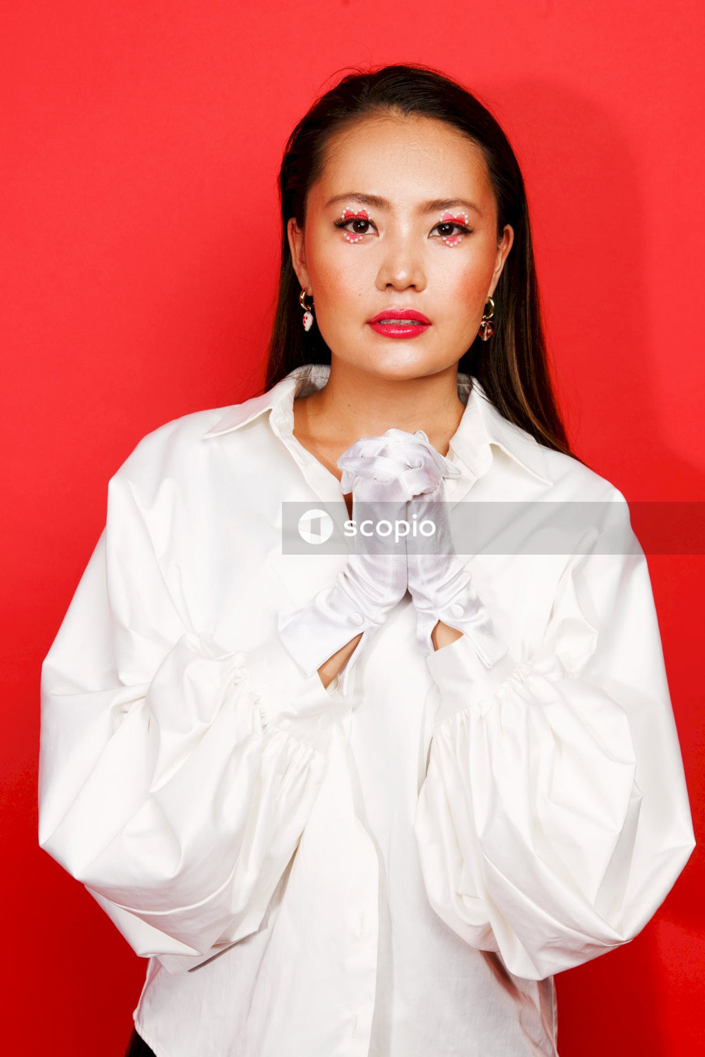 Woman in white dress shirt