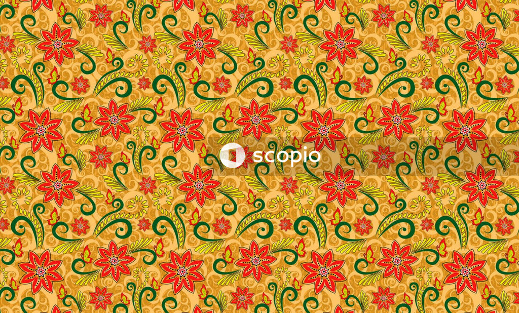 Yellow and red floral textile